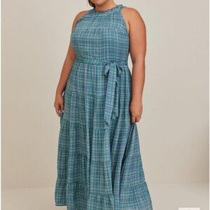 Torrid plaid Maxi Lindsay Hi-Low Tiered Dress 4X 26 long dress sun dress